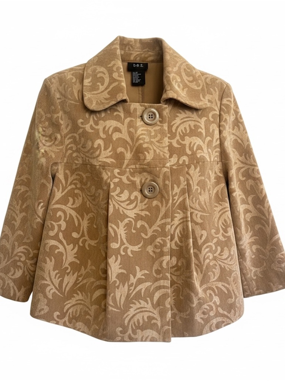 Tan Jacquard Short Coat RQT size medium, vintage, big button cropped jacket